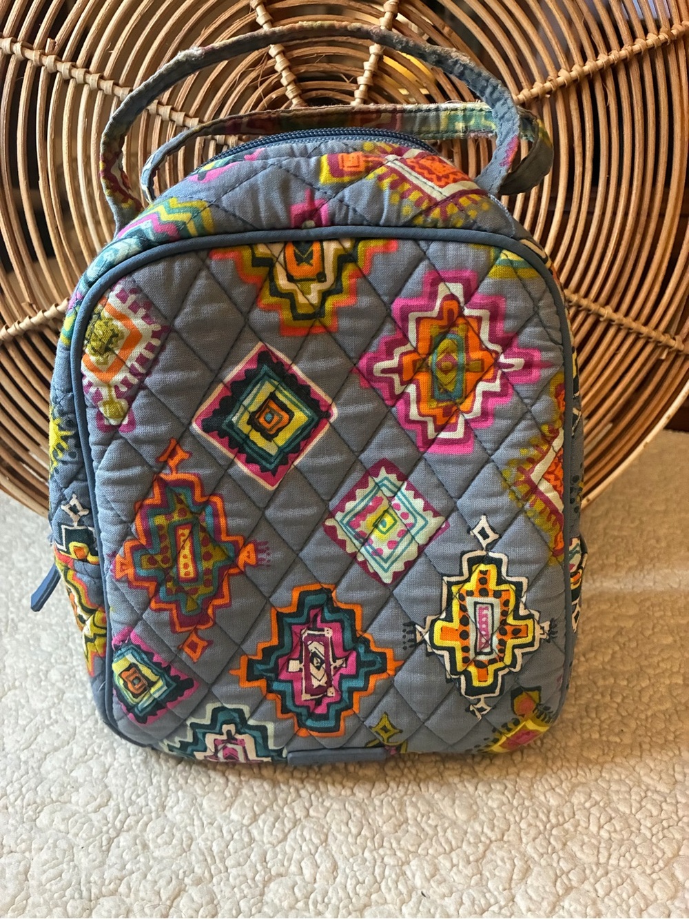 Vera Bradley Quilted Lunch Bag Gray Multicolor Geometric Print Zip Tote